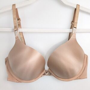 Victorias Secret Bombshell Plunge Push Up Bra 34C Tan Nude Underwire Padded